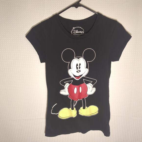 Disney Womens Small Black Mickey Mouse T-Shirt Short Sleeve Graphic Tee - Picture 1 of 4